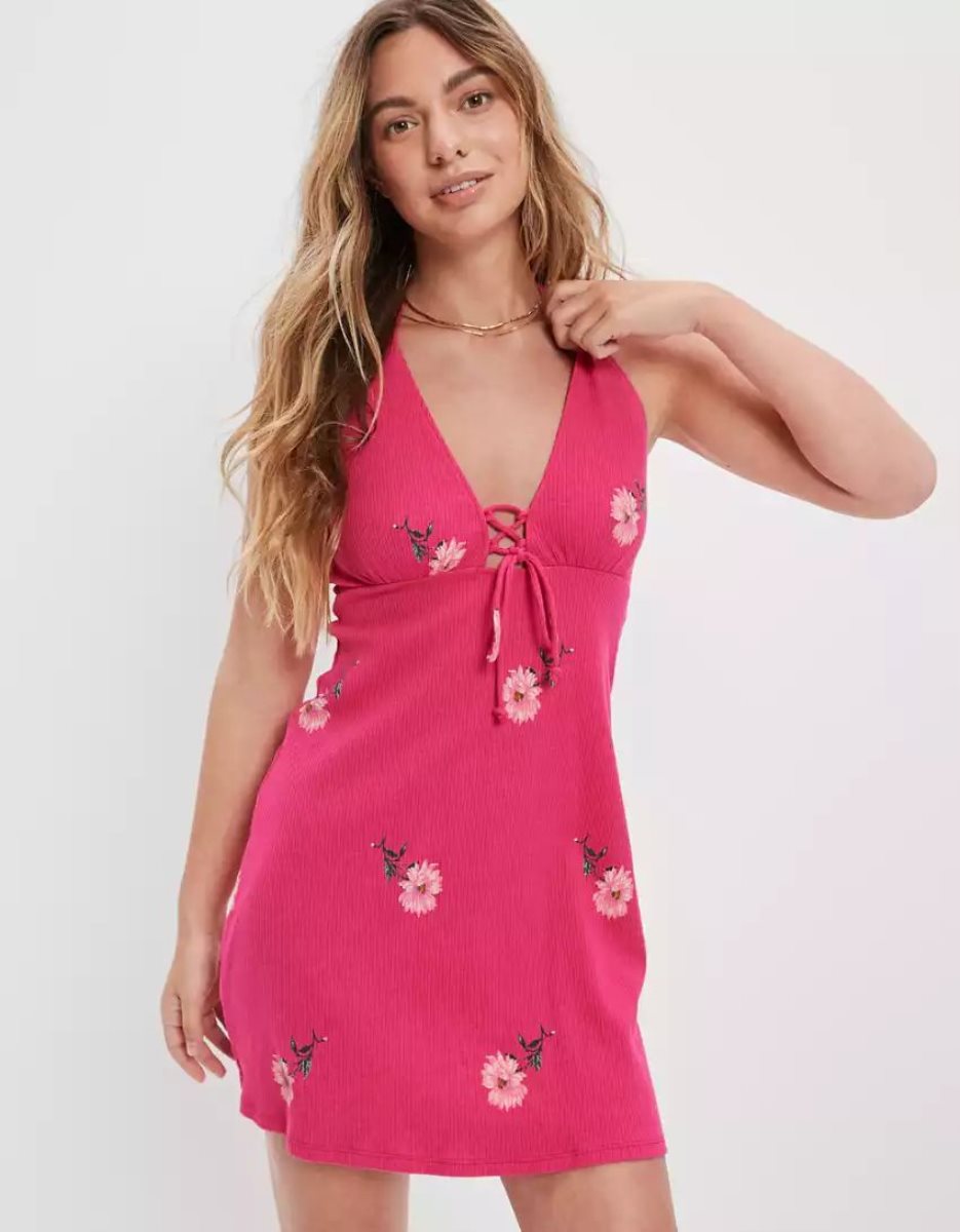 Mini Robe American Eagle AE Halter Tie Rose Femme | JEZ-89858630